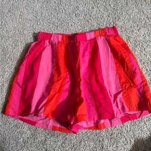 Maripe Pink and Red Striped Women's Athletic Shorts